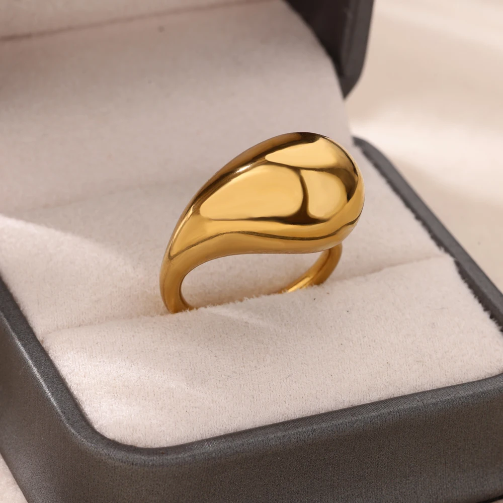 

Simple Water Drop Finger Rings For Women Stainless Steel Gold Color Opening Adjustable Ring Fashion Jewelry Birthday Gift New