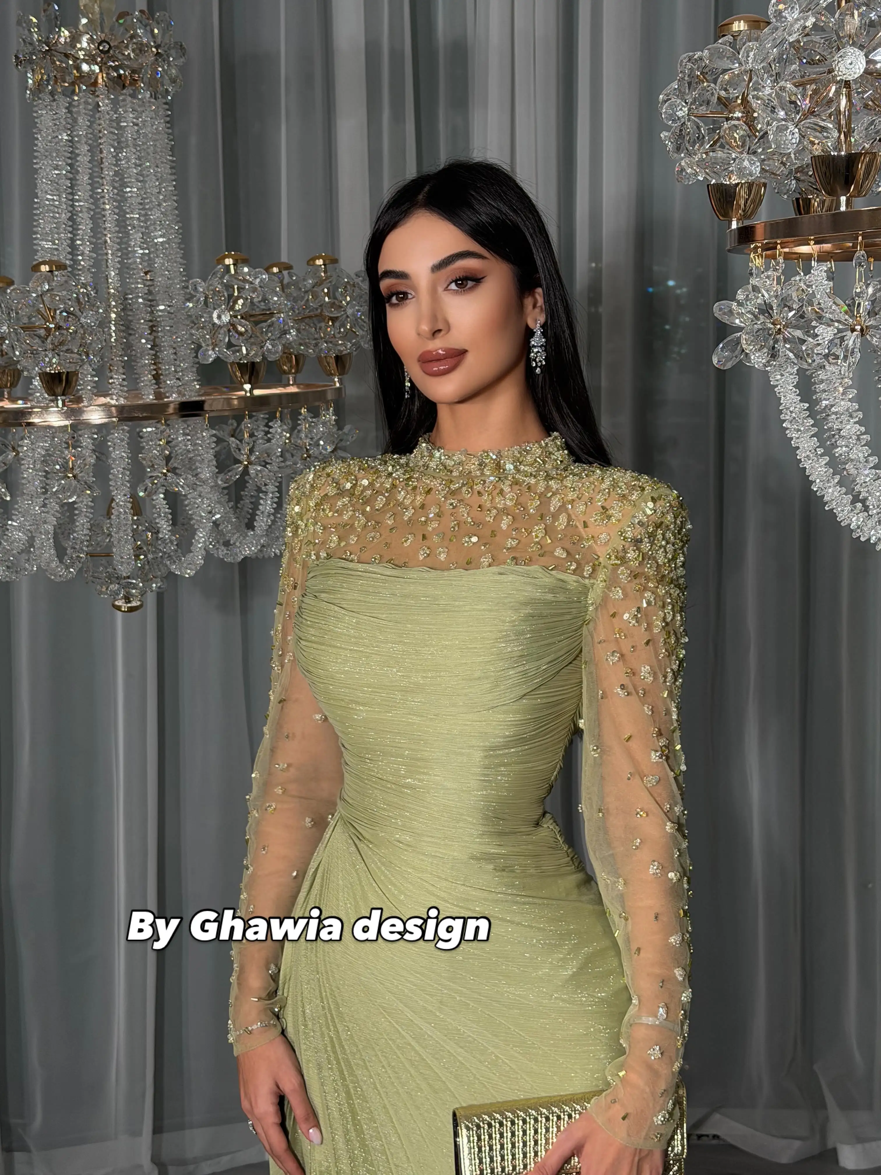 Jirocum Elegant Long Sleeves Evening Dress Kuwait Chiffon Formal Party Maxi Gown for Women Mermaid Prom Dresses Customized image 2