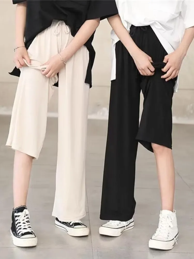 

Girls' Wide-leg Pants New Summer Medium And Large Children's Drapey Ice Silk Straight Pants Children's Loose Floor Mopping Pants