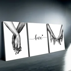 Framed 3 Piece Black And White Love Canvas Poster Hand In Hand Wall Art Aesthetic Pictures Minimalist Shadow Love Canvas Artwork