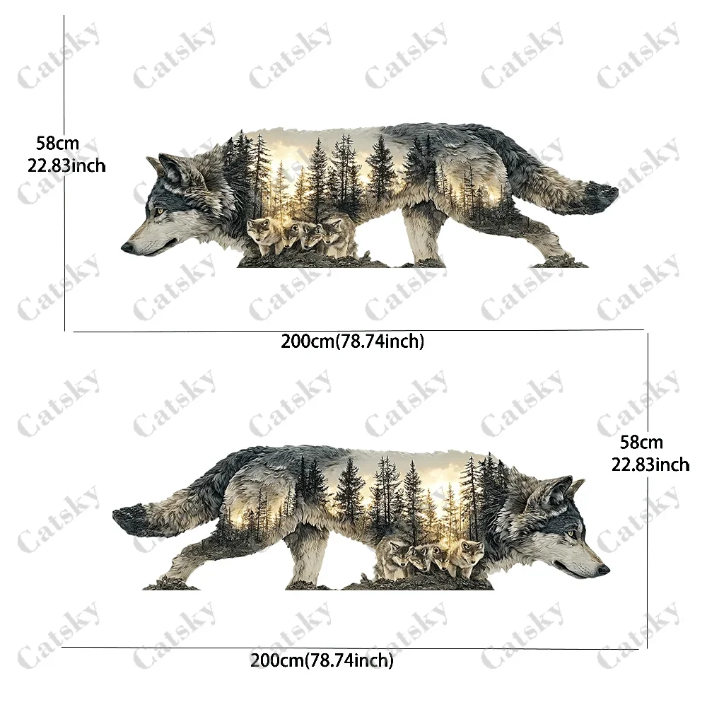 2pcs Cool Scenery & Wolf Reflection Car Side Wraps, Self-Adhesive PVC Waterproof & Scratch-Resistant Sticker, Car Accessory Gift
