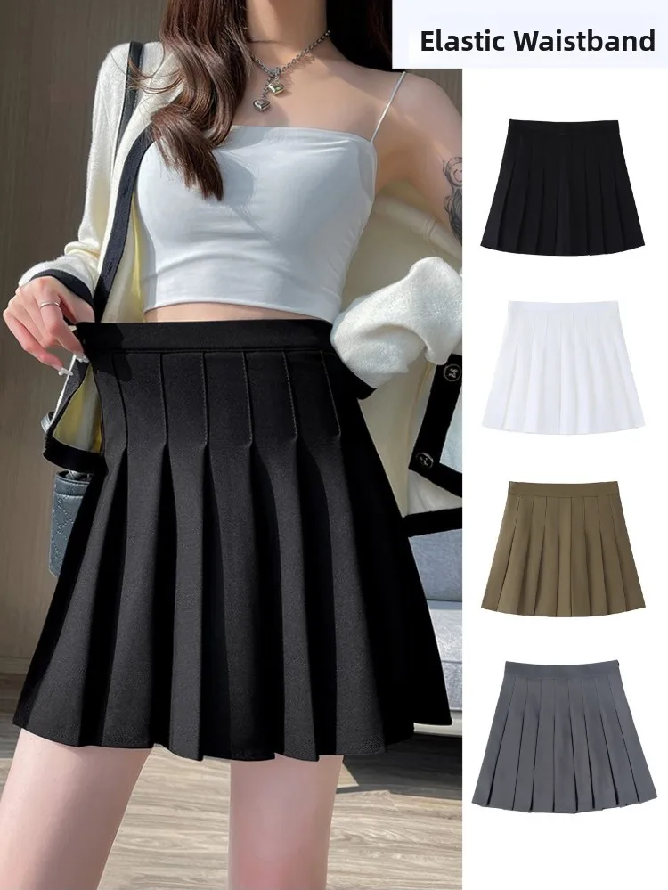 High Waist A-Line  Skirt Women's Slim Fit Short Skirt Summer New Style JK Uniform Black Pleated Skirt Commute Korean Style