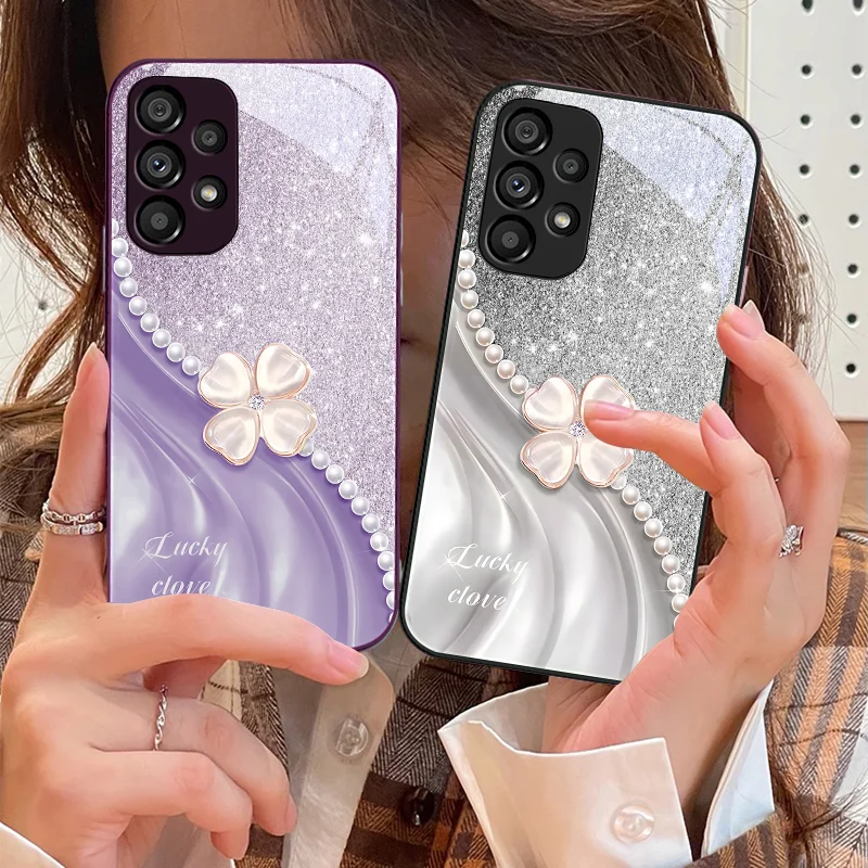 

Four Leaf Clover White For Samsung Galaxy S10 4G S20 11E 30 S21 21Fe 22 S24 Pro S23 Ultra 5G S8 S9 Tempered Glass Phone Case