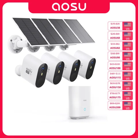 AOSU 5MP Solar Camera System Outdoor 4 Cam Kit Wireless WiFi Security…