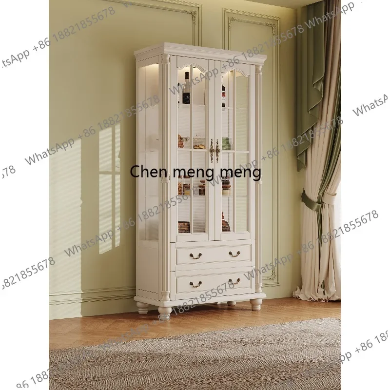 

X Retro solid wood wine cabinet glass door double door, wall storage high wine cabinet