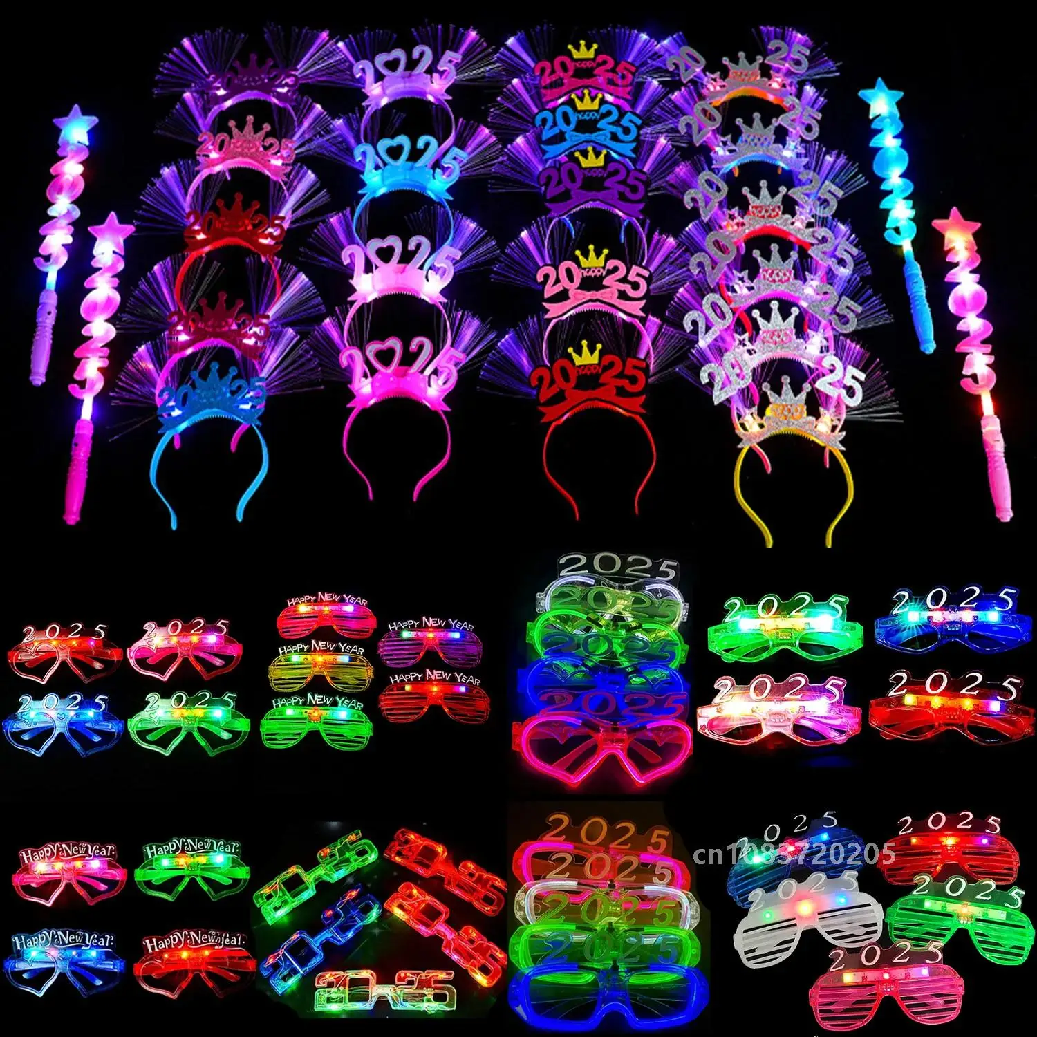 

2025 Happy New Year LED Light Up Headband Glowing Glasses Flashing Headdress Kids Adults Christmas New Year Party Cheer Props