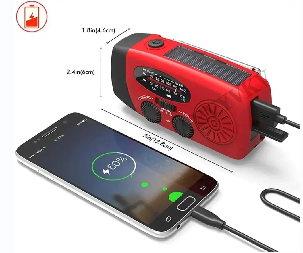 Multifunctional Generator Eletricity 2000mAh SOS Emergency Radio Hand Crank Radio Global receiver LED Waterproof Portable Light