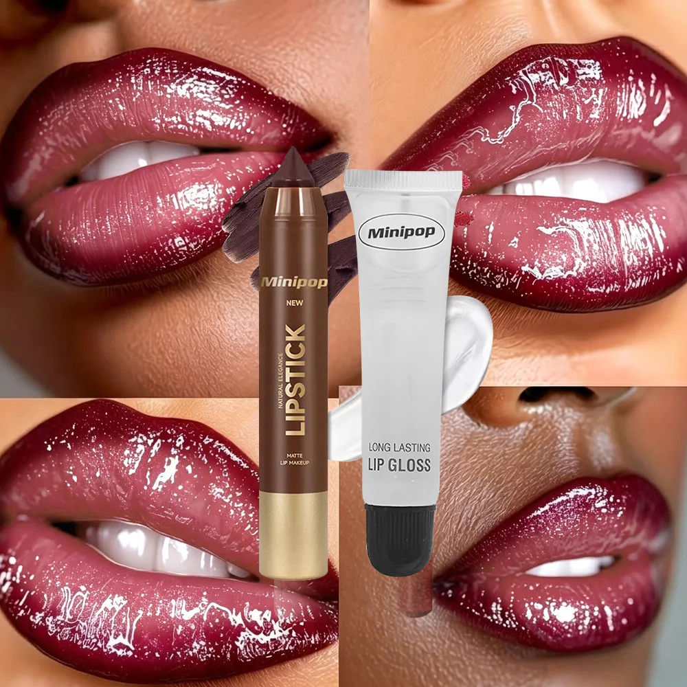 1SET Lip Liner Pencil Set, Lip Liner with Lip Gloss, Outline Lip Contour, Moisturize Lips, Full Andarming Lips, Lip Makeup