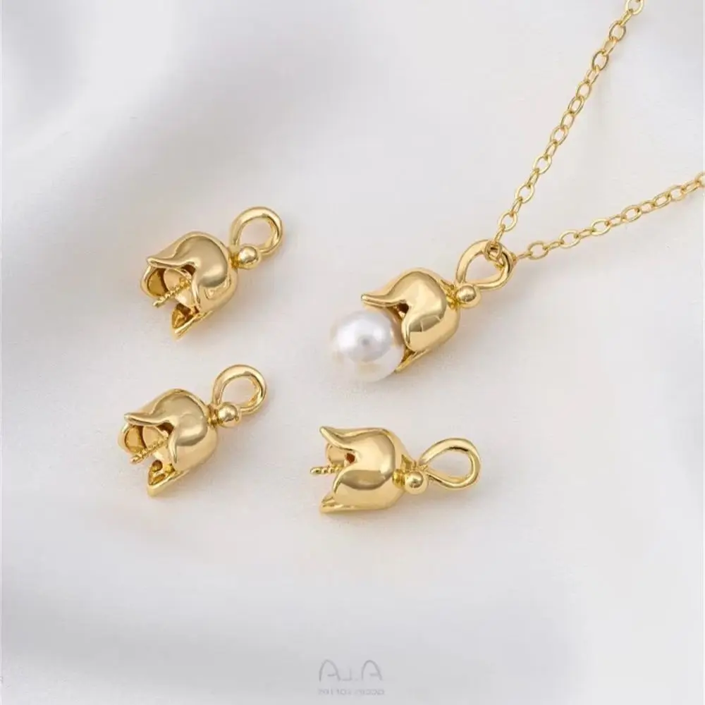 

14K Golden Bell Orchid Half-hole Beaded Pendant Flower Bud Pendant Handmade Diy Sticky Pearl Necklace Charms Pendant K596