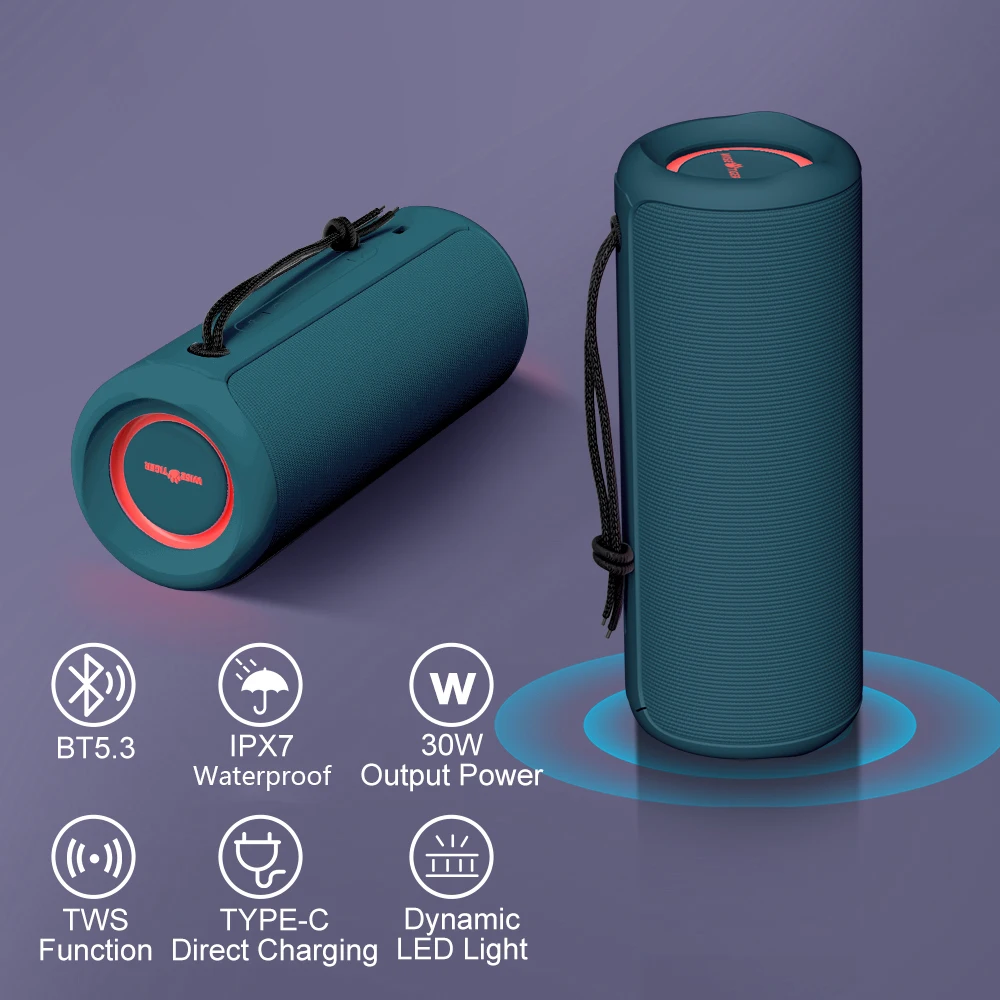 WISETIGER P3 Bluetooth Speaker 30W Outdoor Portable Speaker IPX7 Waterproof High Quality Sound HD Stereo Surround Bass Boost