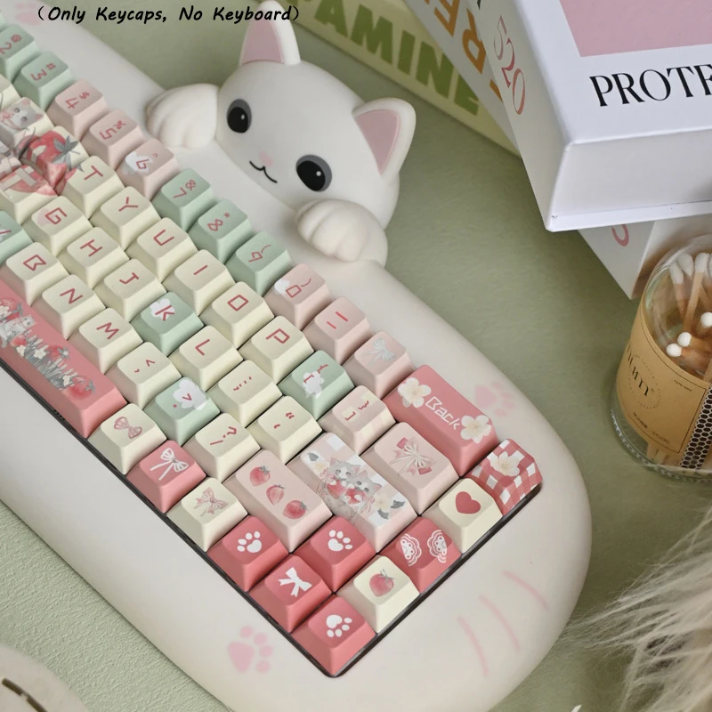 Cute Cat Keycap Small Complete Set Compatible With Mechanical Keyboards PBT Material Keycaps Heat Sublimation Durable Keycap