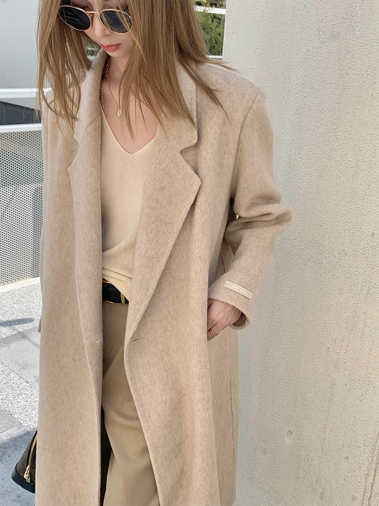 

Double-Faced Woolen Long Coat Jaet Simple Sle Camere Suit Collar Camel Velvet Autumn And Winter Commute Faion Women's...