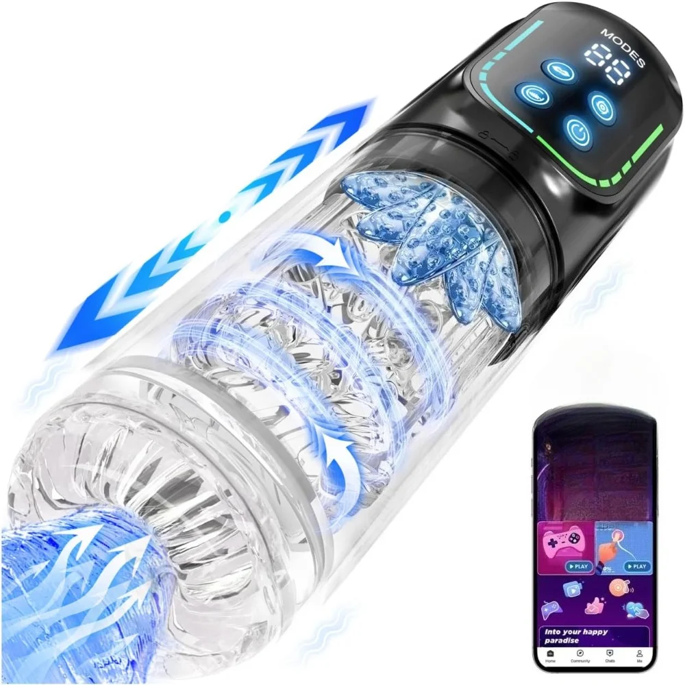 Automatic Male Masturbation Cup Thrusting Rotation Male Masturbator Sucking Licking Vacuum Penis Pump Real Pocket Pussy Sex Toys