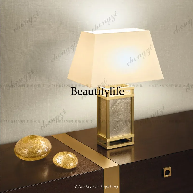 CC45  Designer Italian Light Luxury Villa Bedroom Living Room All-Copper Marble Desk Lamp