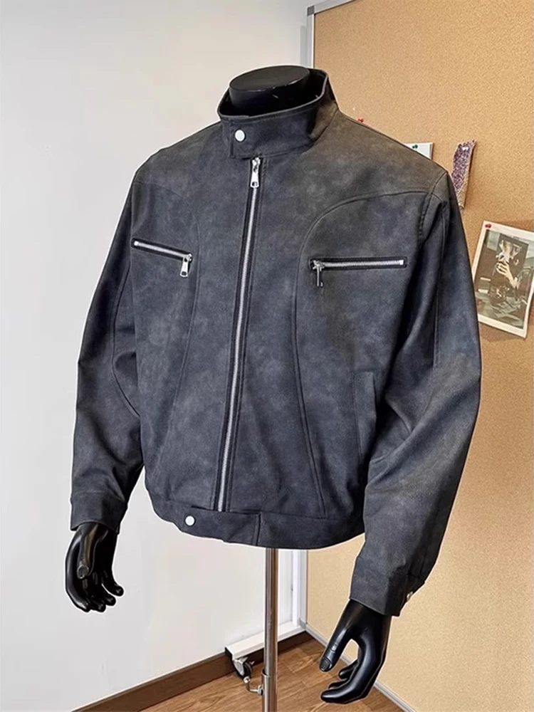 

Cleanfit American Brown ort Motorcycle Jaet Men's Spring Autumn Workwear Sle Zipper Decorated Loose Fit Faionable