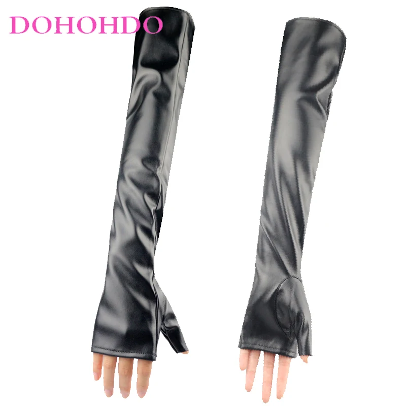 2026 50 سنتيمتر شاشة تعمل باللمس الجلود اضافية طويلة قفازات إطالة الرقص الجلود وسادات الكوع أسود مثير ملهى ليلي السيدات قفازات Perчатки #2