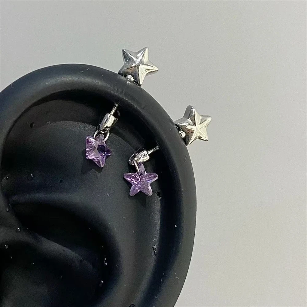 1 PCS Pink Star Drop Silver Color 316L Stainless Steel Ear Bone Nail Fashion  Allergy Prevention Earrings For Women Jewelry Gift