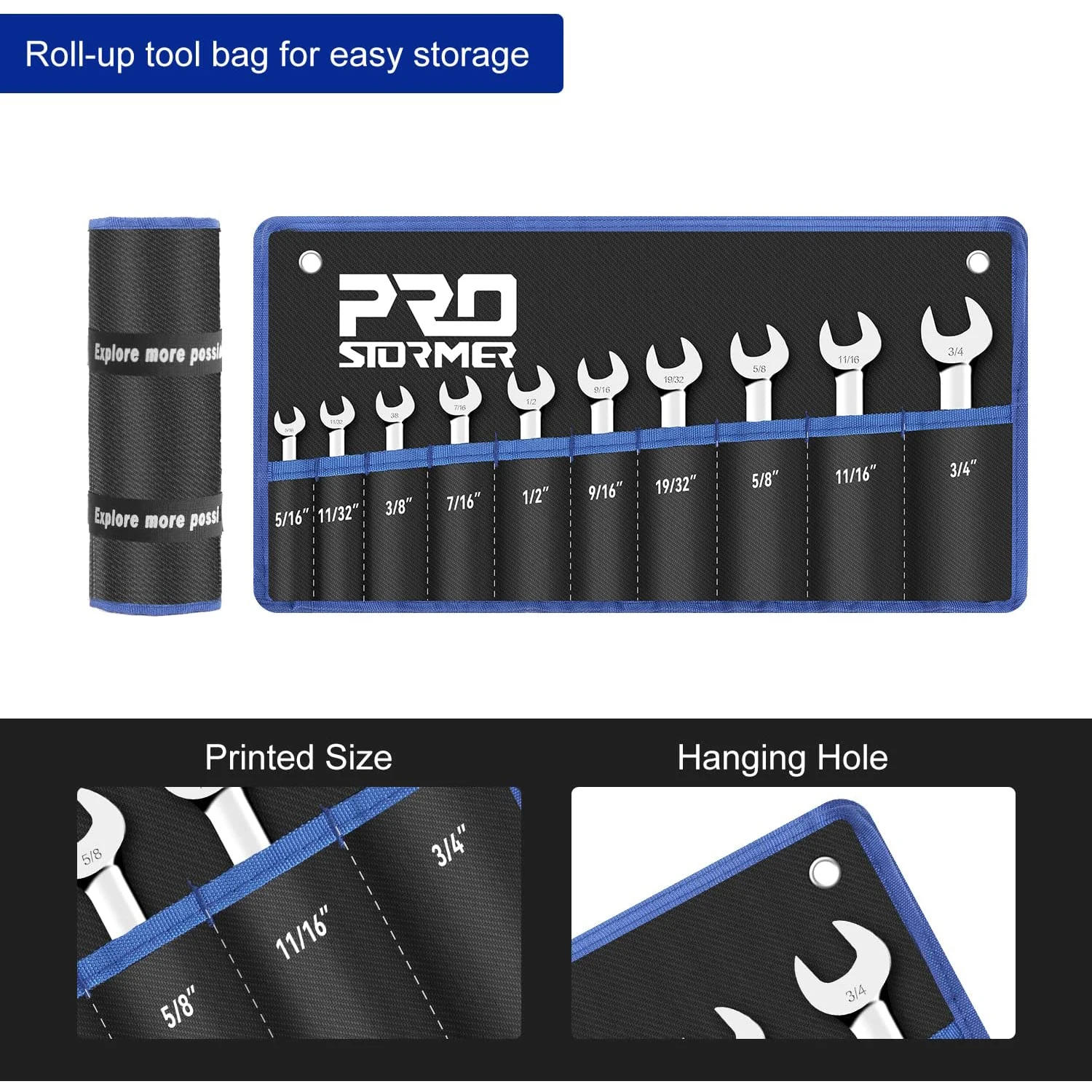 Stubby Reversible Ratcheting ชุดประแจมือ10ชิ้น5/16 "To 3/4" S.A.E 72-กล่องใส่ฟันปลอม End และเปิดประแจ PROSTORMER