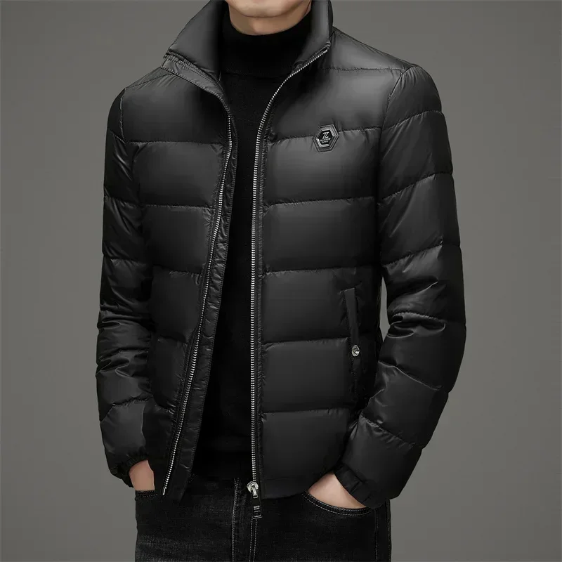 Stand Collar Down Jacket Men's Winter New Thin Short White Duck Coat Clothing