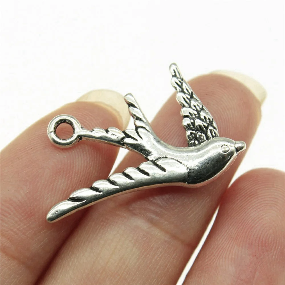 10pcs/lot 26x25mm Bird Charms For Jewelry Making Antique Silver Color 1.02x0.98inch