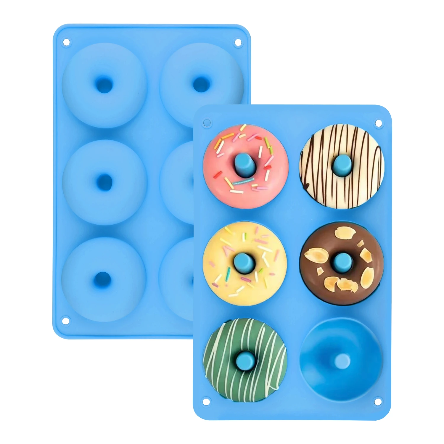 Silicone Donut Molds,Non-Stick Doughnut Baking Pans,Reusable Silicone Molds in Green,Pink,Yellow, Purple and Blue Dessert Baking