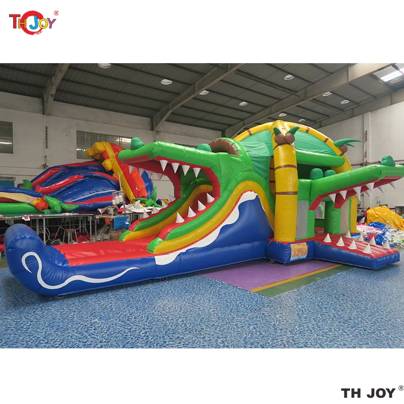 8m x 4m hot sale Colorful Jungle Crocodile Jumping Castle Inflatable Slide Combo Bouncer House Slides With Free Blower For Sale