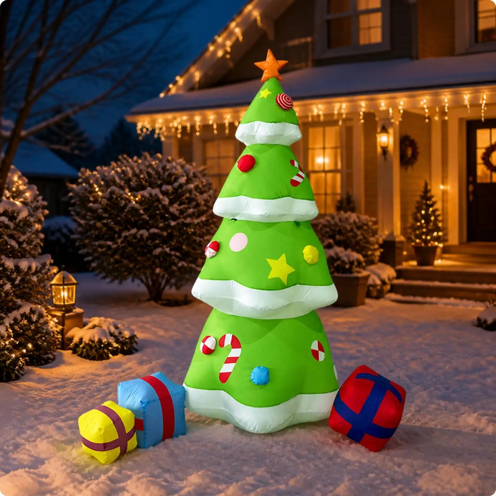 Tiered Inflatable Christmas Tree with Star Topper Lighted 6-Foot Inflatable Christmas Tree Seasonal for Yard, Entrance, Indoor
