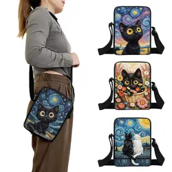 Van Gogh Black Cat Pattern Crossbody Bag The Starry Night Shoulder Bags kawaii Women Messenger Bag for Travel Bookbags Gifts