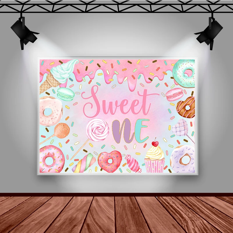 Фон для студийной фотосъемки с изображением конфет бара магазина мороженого пончиков капкейков леденцов милого малыша дня рождения