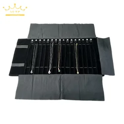 Black Velvet Jewelry Storage Pouch Organizer Roll Bag for Exhibiting Travel Portable Necklace Packaging Bags