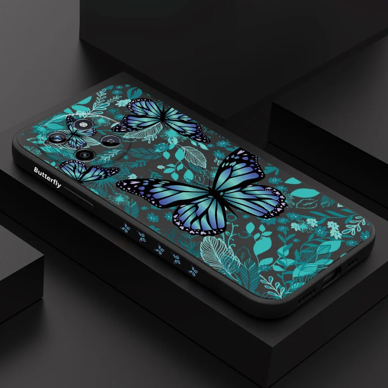 Funda de teléfono con hojas de mariposa para OPPO Realme 14 13 12 11 10 9 9i 8 8i 7 Pro Plus C35 C21Y C25Y C25 4G 5G, funda de silicona líquida
