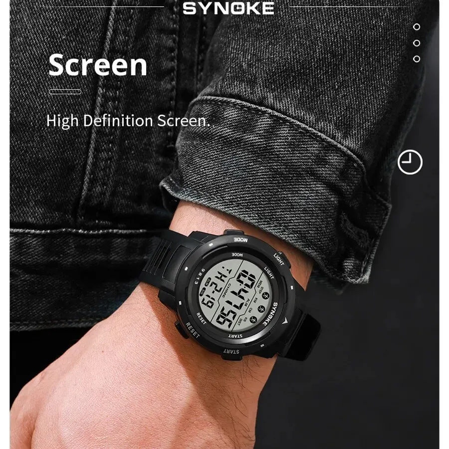 SYNOKE Men Digital Watch Sports Watches Timing Function Alarm Clock Waterproof 50M Digital Watch Military Clock Large Screen