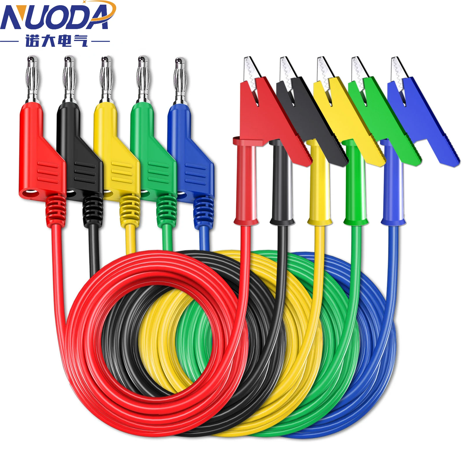 

P1037 5PCS 4mm Stackable Banana Plug to Alligator Clip Crocodile Clamp Multimeter Test Leads Soft PVC Cable 1M/2M/3M Wire