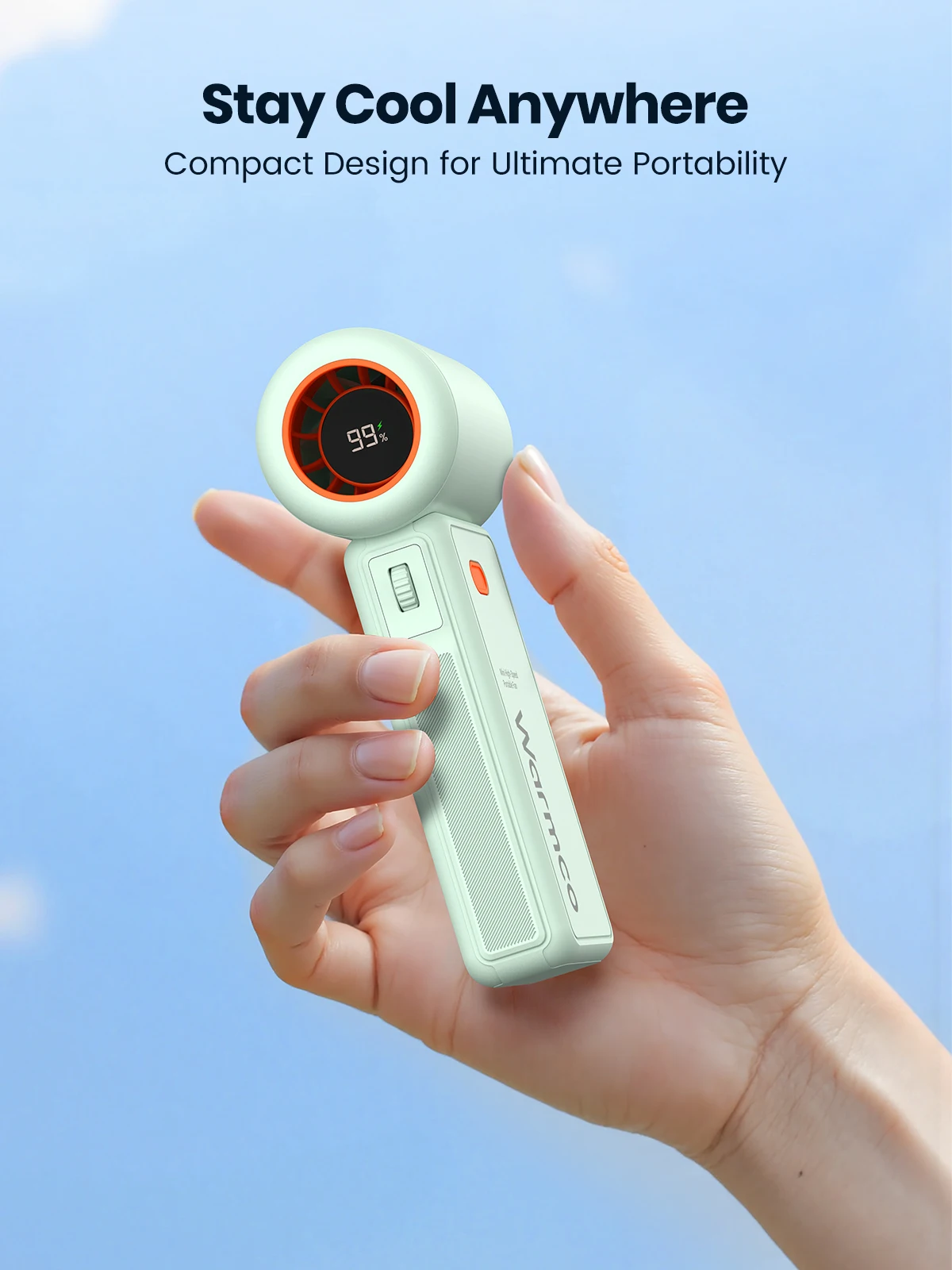 Ручной турбовентилятор Warmco, суперсильный ветер, 100 скоростей, длительный срок службы батареи, перезаряжаемый через USB 5000 мАч, универсальный карманный мини-вентилятор