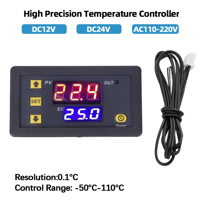 W3230 Digital Thermostat 12V 24V AC110-220V Microcomputer Temperature Controller LED Display Heat/Cooling Control Instrument