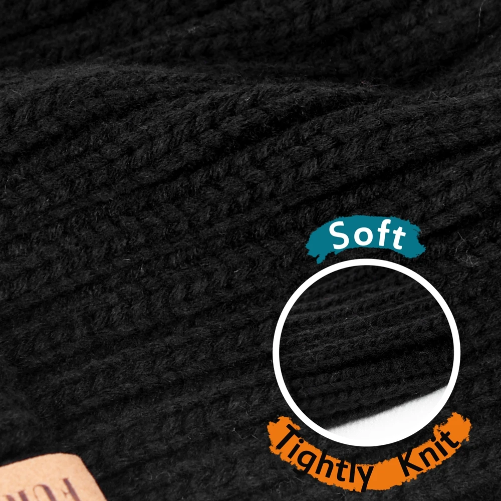 FURTALK السيدات محبوك قبعة صوف مع طبقة مزدوجة الصوف بطانة الكرة زخرفة الشتاء قبعة تزلج للجنسين الدافئة دافئ متماسكة قبعة للنساء #5