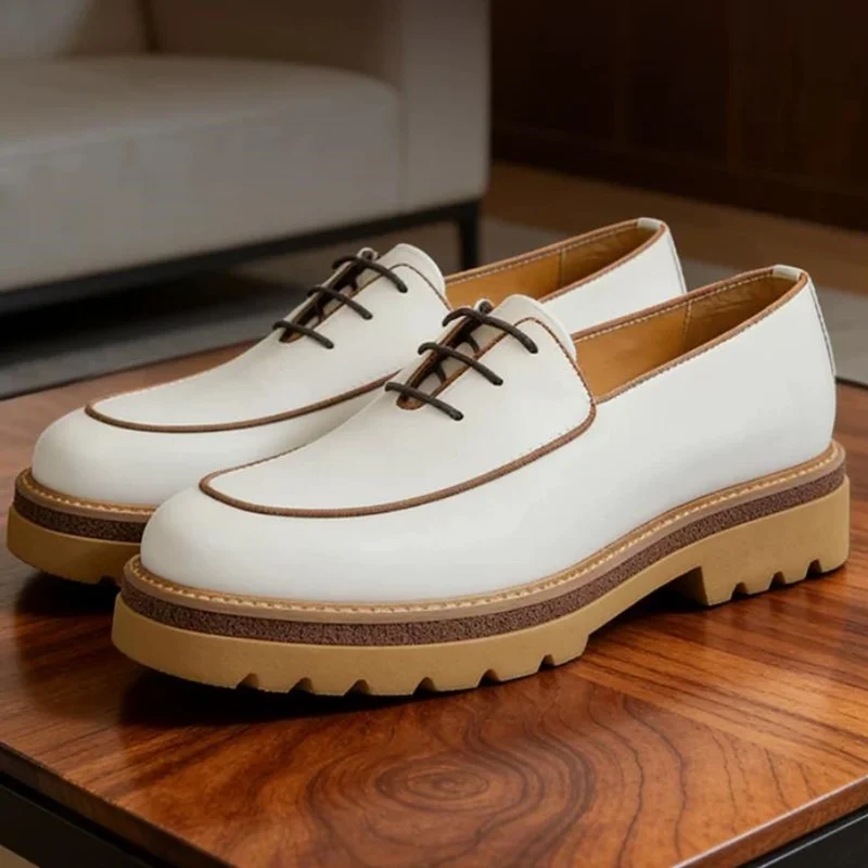 New Cow Leather White Dress Shoes Man Thick-sole Height-increasing Business Casual Shoes Cowhide Lining Formal Wedding Shoes Man