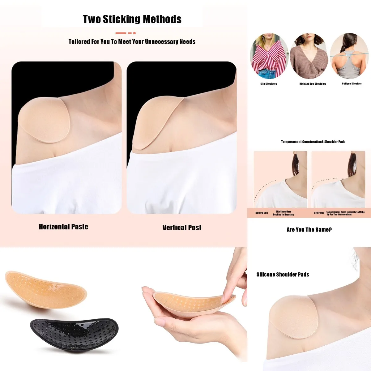 2 Stuks Zachte Anti-Slip Schouder Pads Foam Siliconen Gewatteerde Schouder Padding Schouder Push Up Pads Adhesive Schouder Enhancer