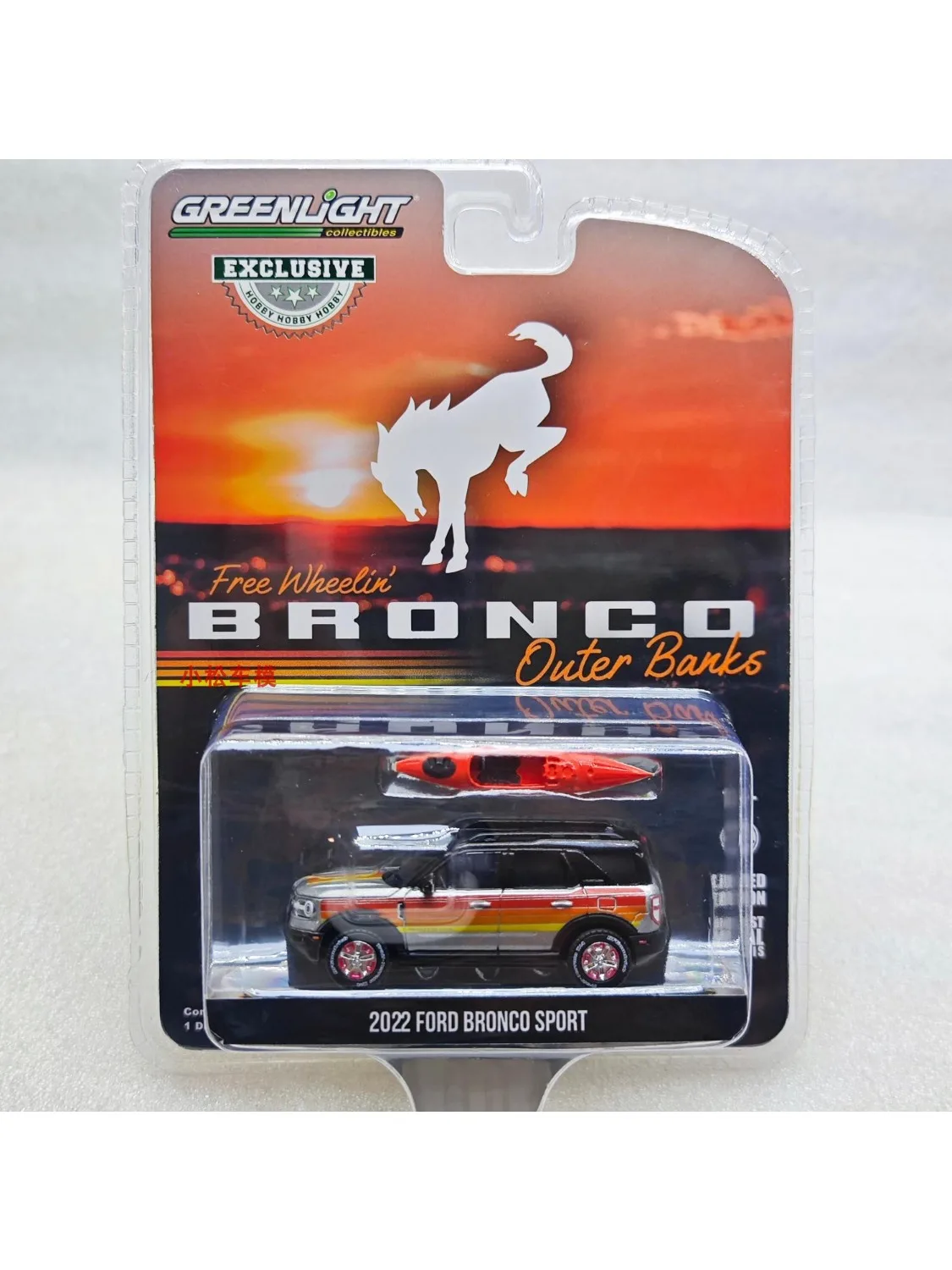 1: 64 2022 Ford Wrangler Sport Outer Banks - Free Wheelin Rooftop Kayak Advanced Car Model Collectibles