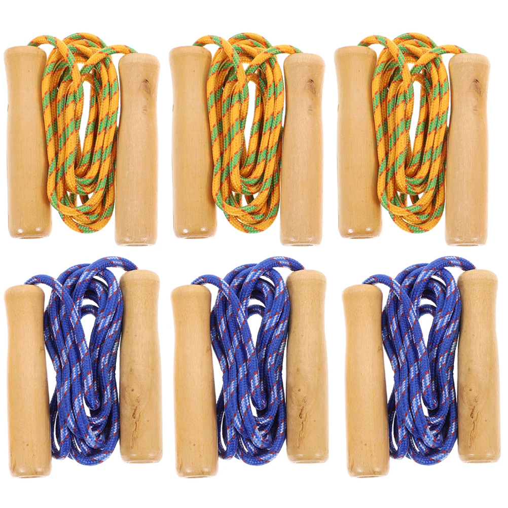 

6pcs Wooden Handle Jump Rope Sport Skipping Kids Workout Exercise Indoor Adjustable Length Durable Bamboo Material Fitness