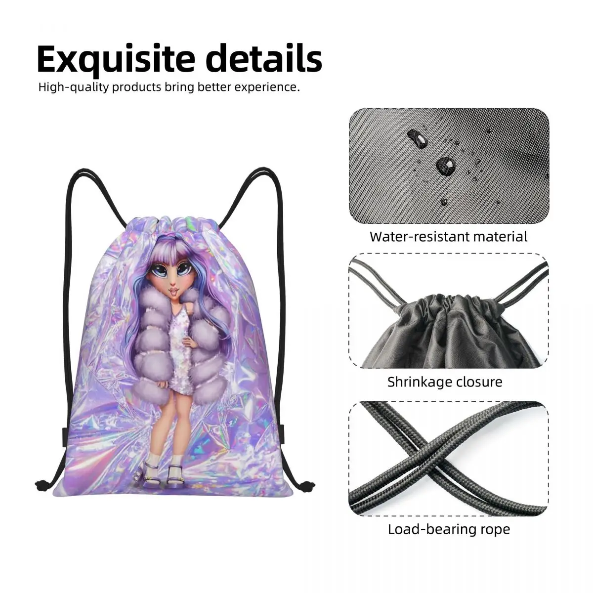 Custom Rainbow High Violet Willow With Purple Aluminum Drawstring Bag Men Women Lightweight Sports Gym Storage Backpack