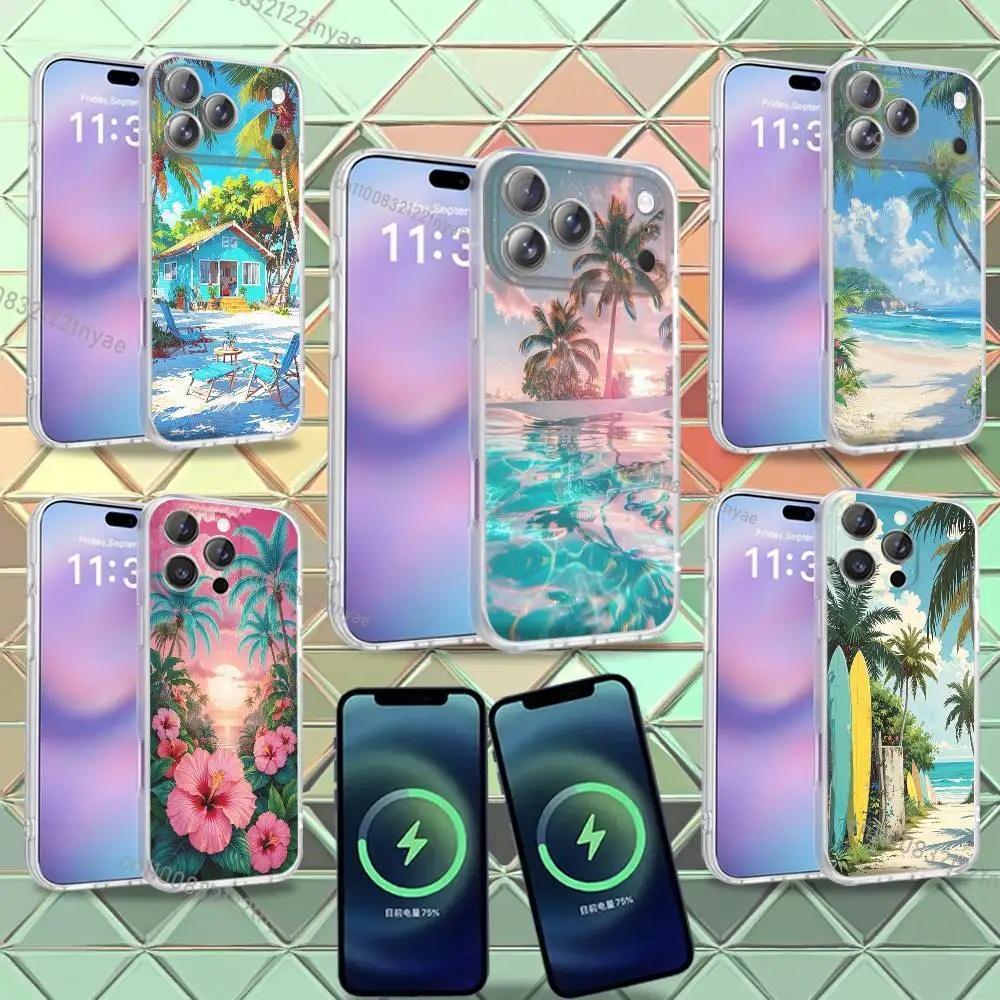 

Sea Tropical Palm Trees Beach Phone Case For iPhone 16,14,11,17,13,15,12,Air,Plus,Pro,Max,E,Mini Frosted for MagSafe Magnetic