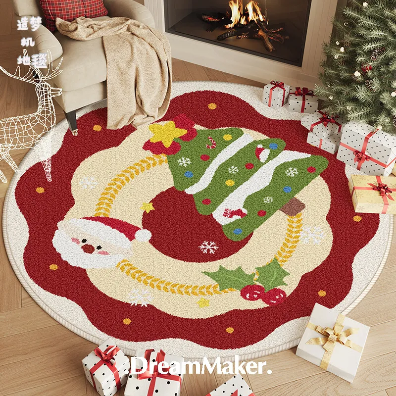 Christmas Round Area Rug Non‑Slip Circular Floor Mat Bedroom Kids Room Study Office Chair Mat Xmas Festival Decor