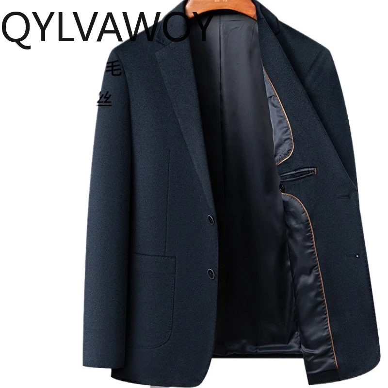 

QYLVAWOY весенне-осенний новый мужской шерстяной костюм, деловая официальная одежда, стильная теплая высококачественная шерстяная верхняя одежда среднего возраста LJ2761