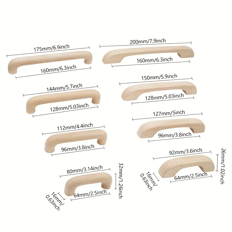 Beech Wood Handles Kitchen Cabinet Handle Drawer Solid Wood Furniture Wooden Door Drawer Knobs Cupboard Handles for Furniture image 6