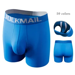 Jockmail-bóxer Largo de seda de hielo para Hombre, bolsa de malla 3D colgante, convexa en U, separación antiderrape, Ropa Interior Sexy, bragas, 10 colores