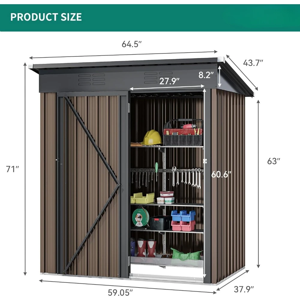 Imagem -06 - Metal Lockable Storage Shed com Aberturas 5x3 Pés Apto para Armazenamento de Jardim Brown Lawn Mower