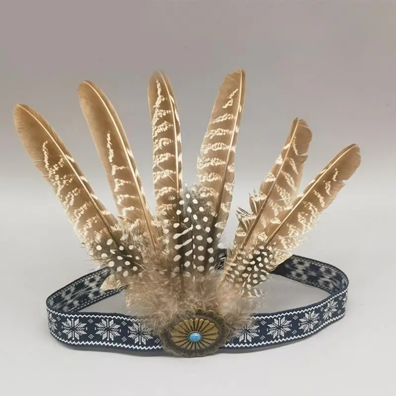 

652F индийская повязка для волос с перьями, карнавальная повязка на голову для праздника, карнавальный костюм для вечеринки