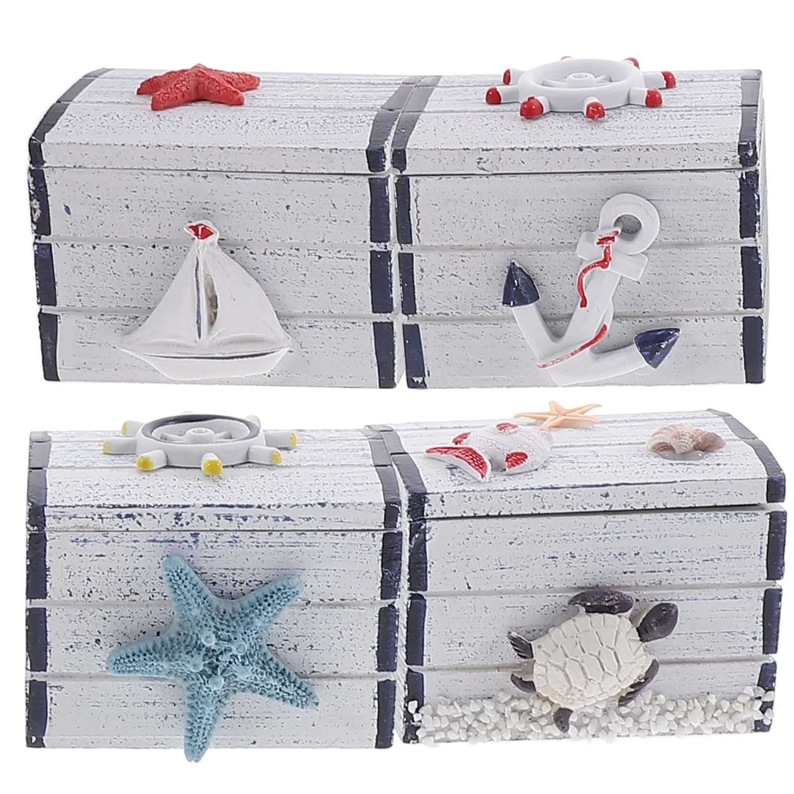 

4 Pcs Ocean Style Wooden Boxes Blue White Small Jewelry Containers for Desk Bedroom Decor ganizer Storage Box Case