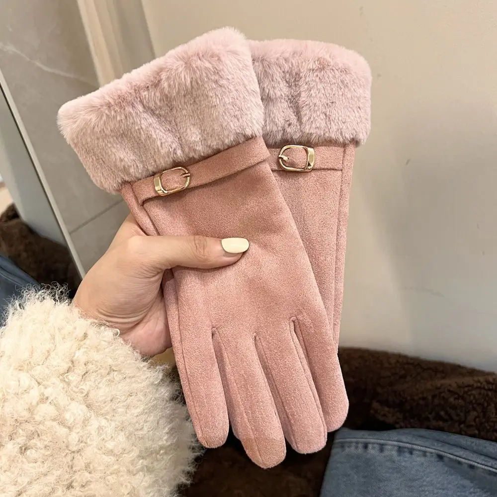 قفازات كاجوال مقاومة للرياح من جلد الغزال ناعمة ومريحة لركوب الدراجات قفازات دافئة تعمل باللمس للنساء قفازات شتوية للتزلج